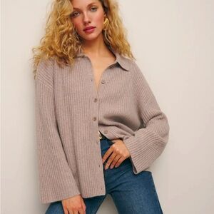Reformation Fantino Cashmere Collared Cardigan - Oatmeal